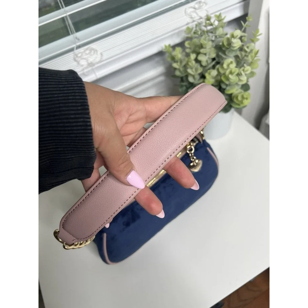 Juicy Couture Heritage Velour Shoulder Bag Regal Blue Pink Y2K Gold‎ Chain Purse